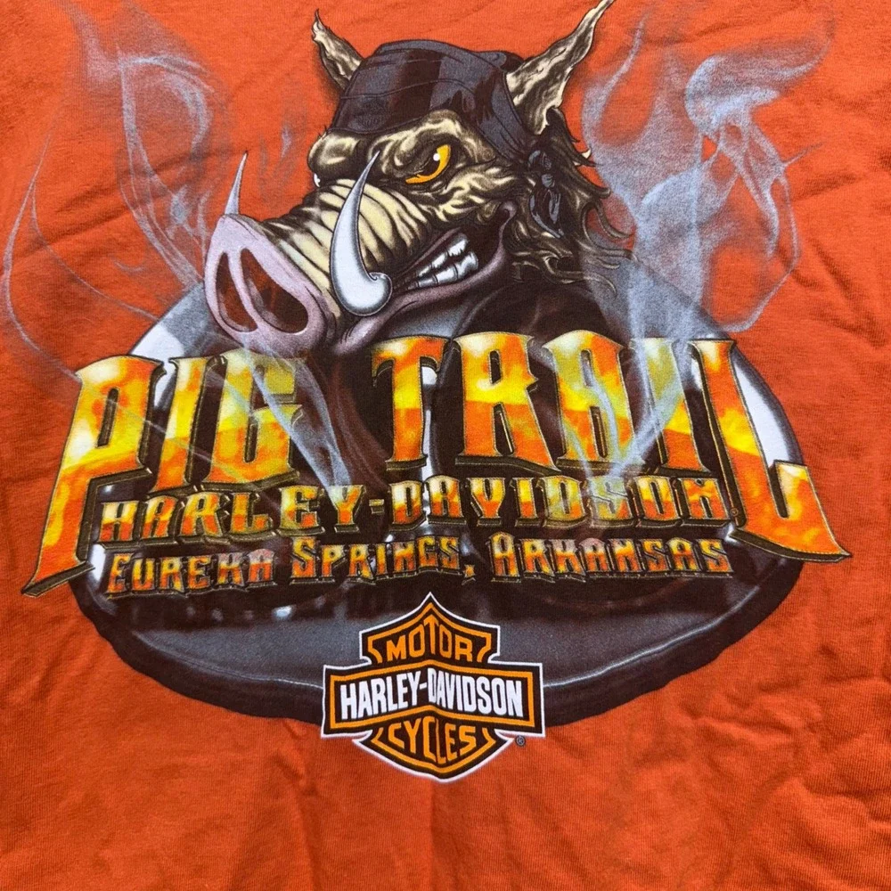 Harley Davidson Pit Trail T Shirt Womens XL Orange Graphic Tee‎
